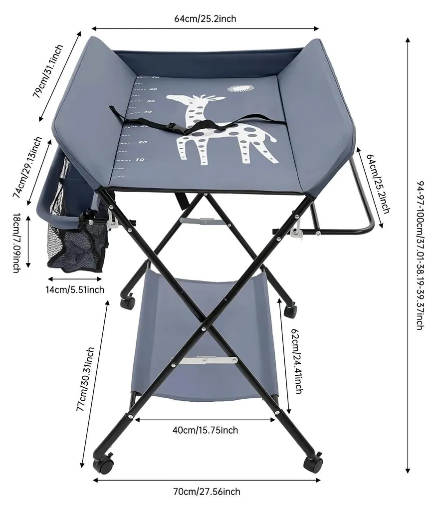 Table à langer pliable et nomade - Réglage Hauteur 3 Niveaux - Gris Bébé