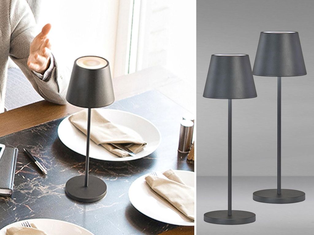 2er SET Outdoor Akku Tischlampen Schwarz ohne Kabel mit USB Ladestation