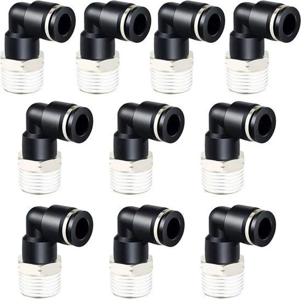 10 Raccords Coudés Pneumatiques 6mm Mâle 3/8 NPT en Composite Noir