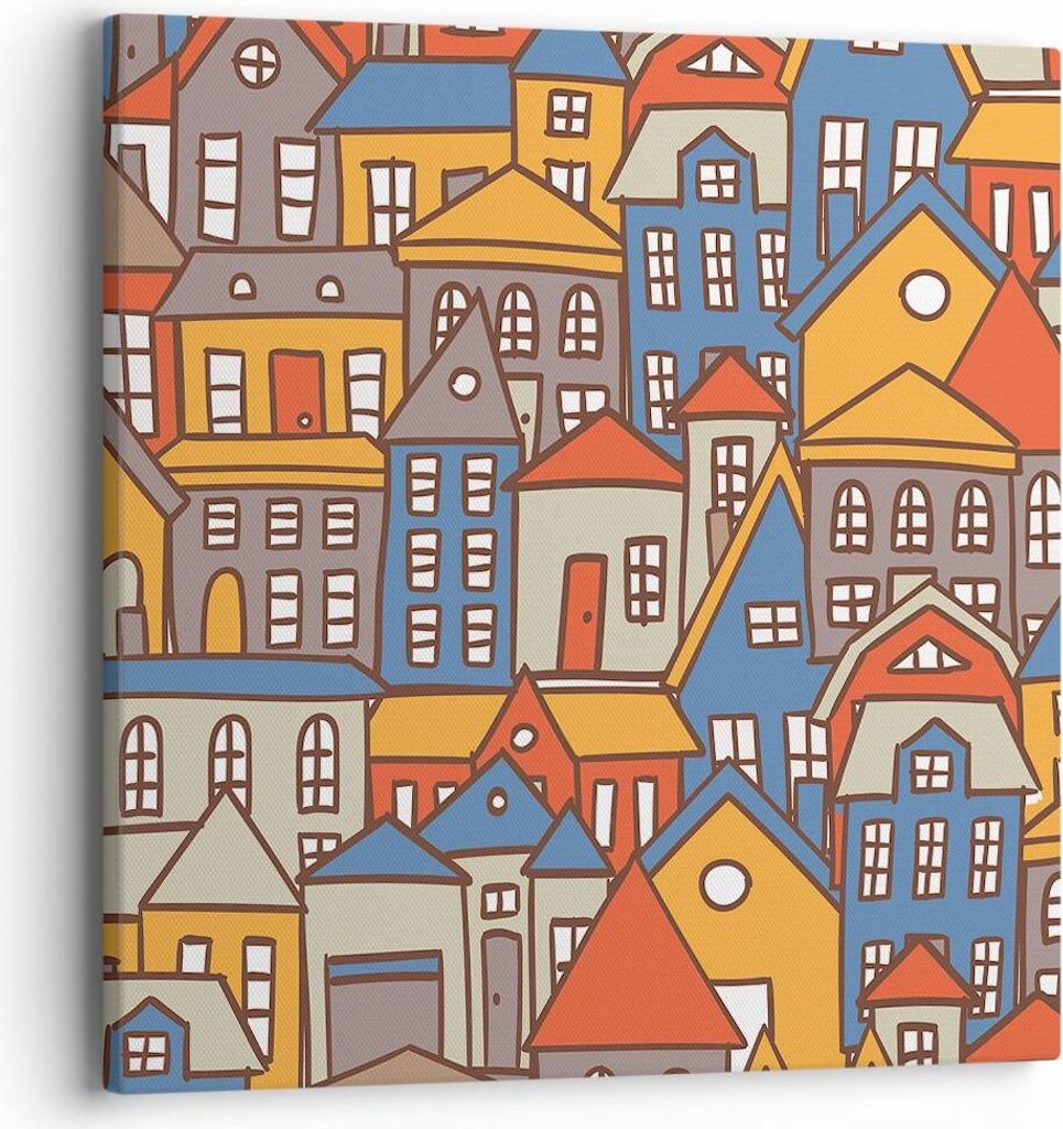 Bild auf Leinwand - Leinwandbild - Stadt Haus Straße - 40x40cm - Wand Bild - Wanddeko - Wandbilder - Leinwanddruck - Bilder - Kunstdruck - Wanddek...