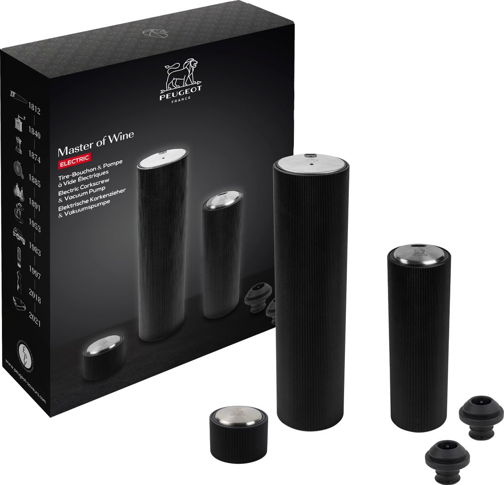 PEUGEOT Geschenkset MASTER OF WINE Elektrischer Korkenzieher und Vakuumpumpe