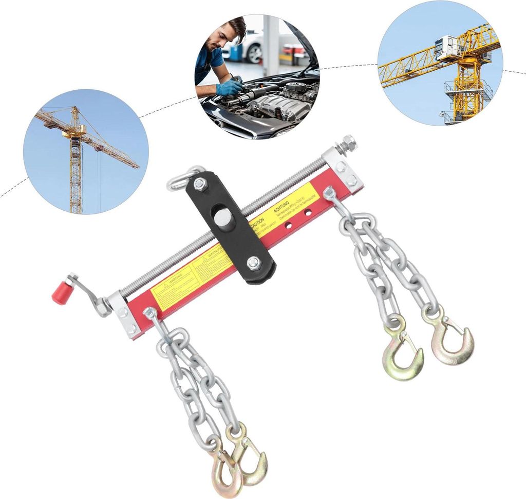 Motorlasttraverse - Verstellbarer Motorheber Lastnivellierer - 900 kg Tragkraft - Legierter Stahl - Kettenlänge 28,5 cm - Gesamtlänge 45 cm - Silber