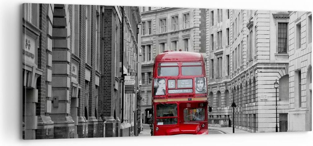 Bild auf Leinwand - Leinwandbild - Bus england urlaub london - 100x40cm - Wand Bild - Wanddeko - Leinwanddruck - Bilder - Kunstdruck - Wanddekorati...