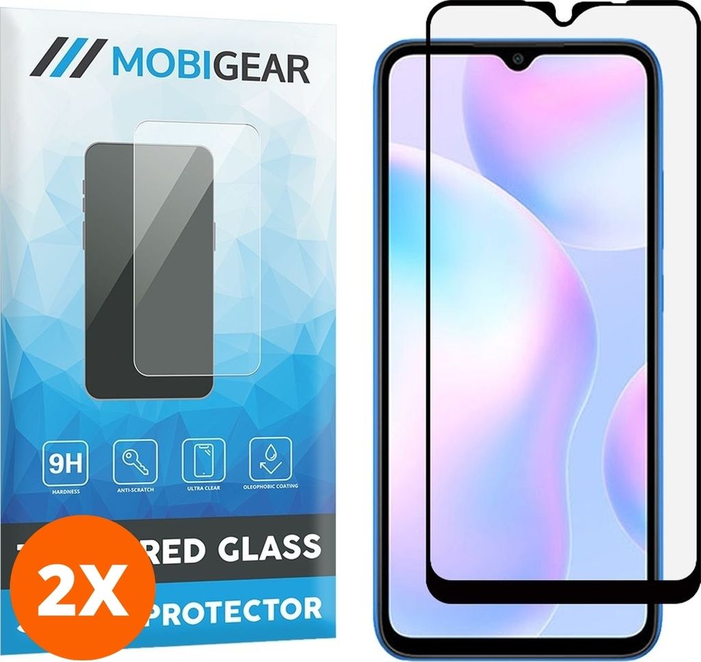 Mobigear Premium 4.99 Xiaomi Redmi 9A Panzerglas Gehärtetes Glas Displayschutz - Hüllenfreundlich - Schwarz (2er Pack)