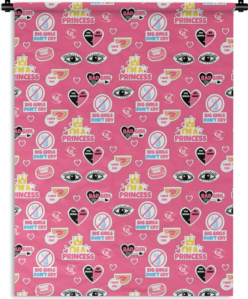 MuchoWow Wandteppich Wandbehang Mädchen - Rosa - Prinzessin - Muster 120x160 cm Tapisserie Dekoration Wandtuch - Wohnzimmer - Moderne