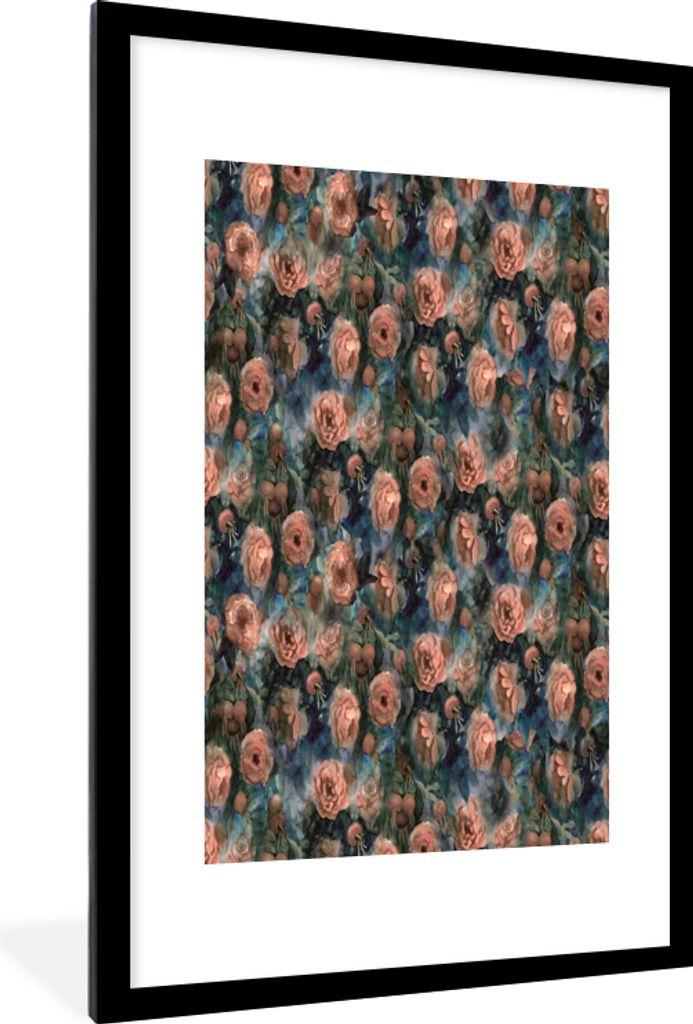 MuchoWow MuchoWow Gerahmtes Poster Rosen - Aquarell - Rosa 60x90 cm - Poster mit zchwarzem Bilderrahmen - Dekoration - Wandposter Wohnzimmer - ...