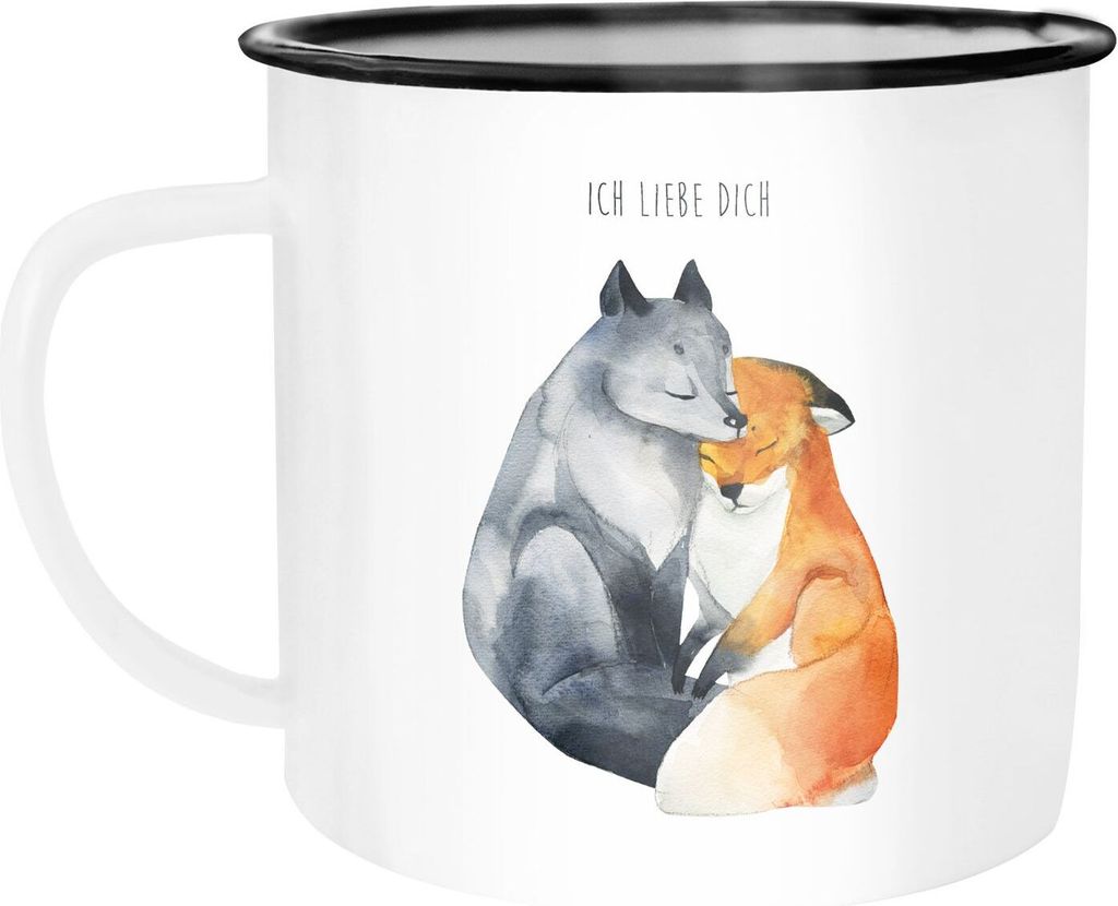 Emaille Tasse Becher Ich liebe dich Fuchs Geschenk Liebe Spruch Kaffeetasse Moonworks weiß-schwarz unisize