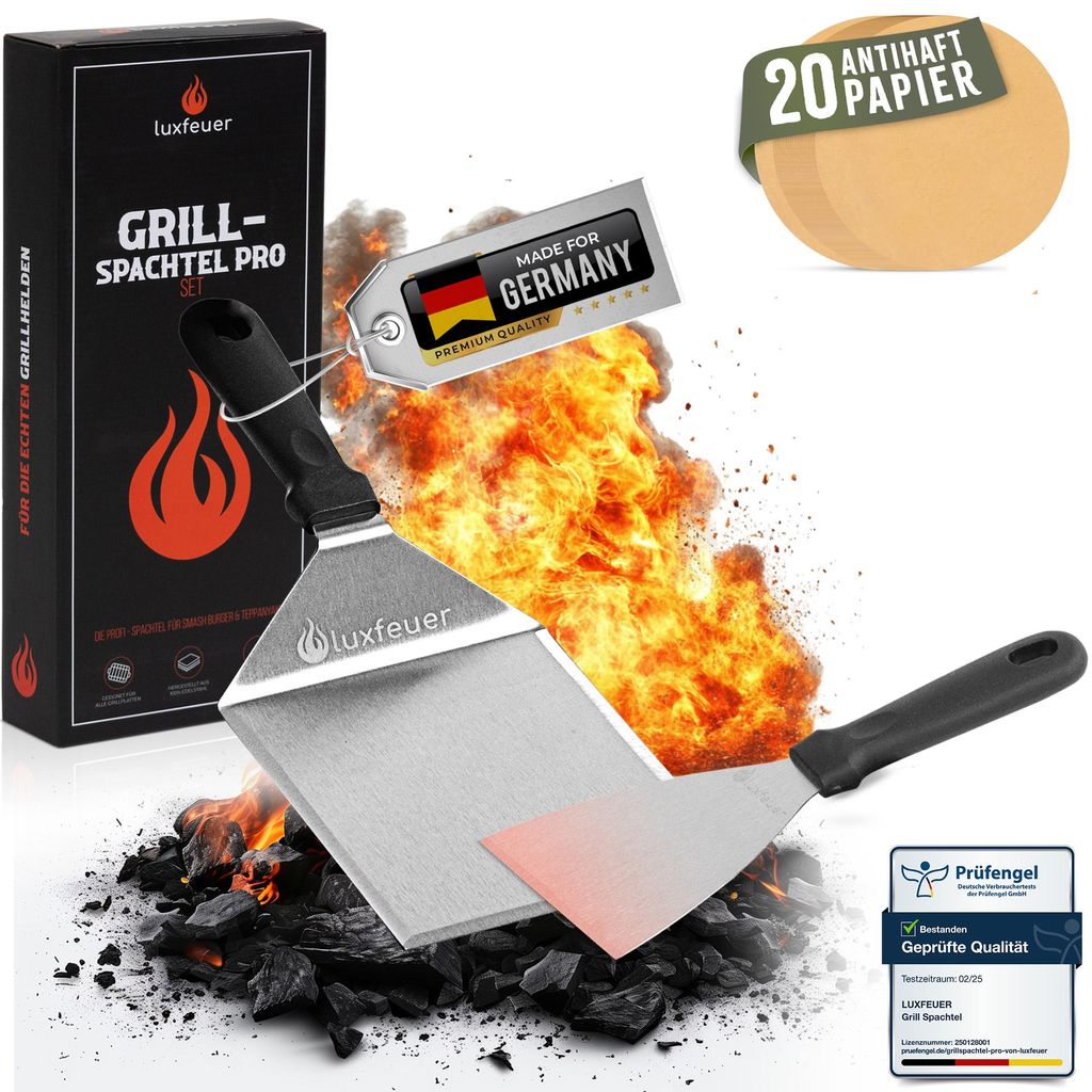 Grillspachtel 2er Set aus Edelstahl – Profi Plancha zubehör Produktbild 