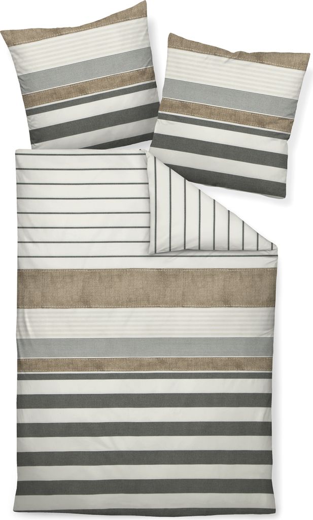 Traumschloss Premium Flanell Bettwäsche - Streifenmuster in grau, braun 135 x 200 cm Streifenmuster in grau, braun