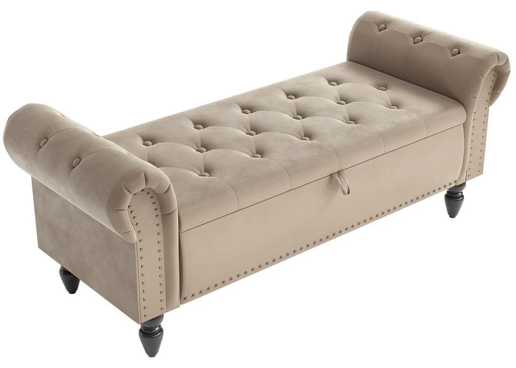 Sitzbank Mit Stauraum Samt - Bettbank 133 cm - Gepolsterte Truhenbank - Metallgestell - Modernes Design - Für Schlafzimmer Und Flur - Braun