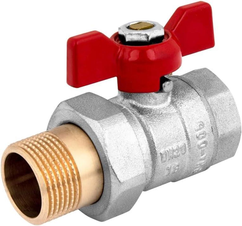 Kugelhahn 1" IG x 1" AG Flügelgriff Durchgang Kugelventil Wasserventil | Aussengewinde | 30 bar | PHA-005 Hochwertiges System | Roter Griff
