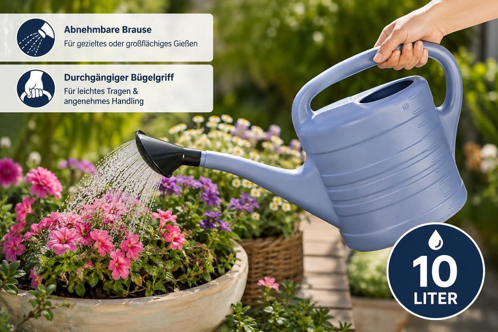 2 x 10 Liter 10 L Giesskanne Gartengießkanne Kunststoff Garten Bewässerung hellblau blau NEU