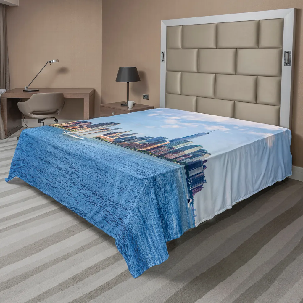 Drap de lit décoratif Voilier New York en tissu doux 266x260 cm gris
