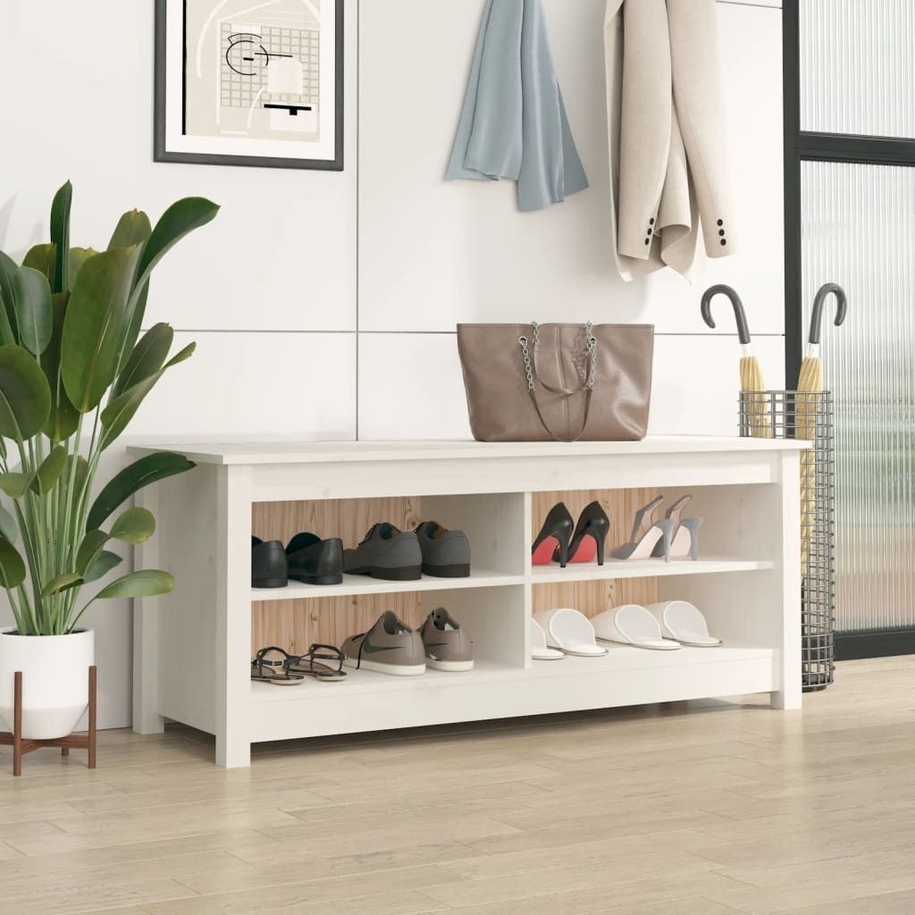The Living Store Schuhbank Weiß 110x38x45,5 cm Massivholz Kiefer