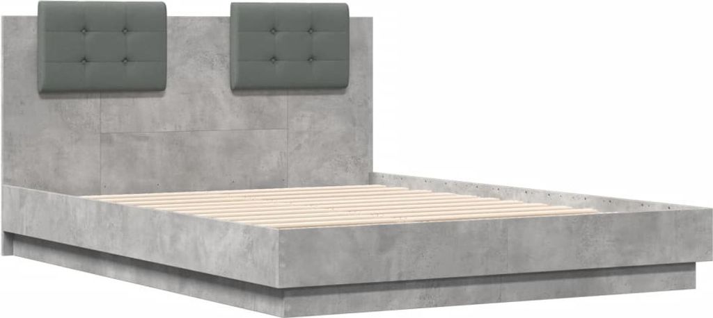 Bettgestell mit Kopfteil Betongrau 135x190 cm Holzwerkstoff