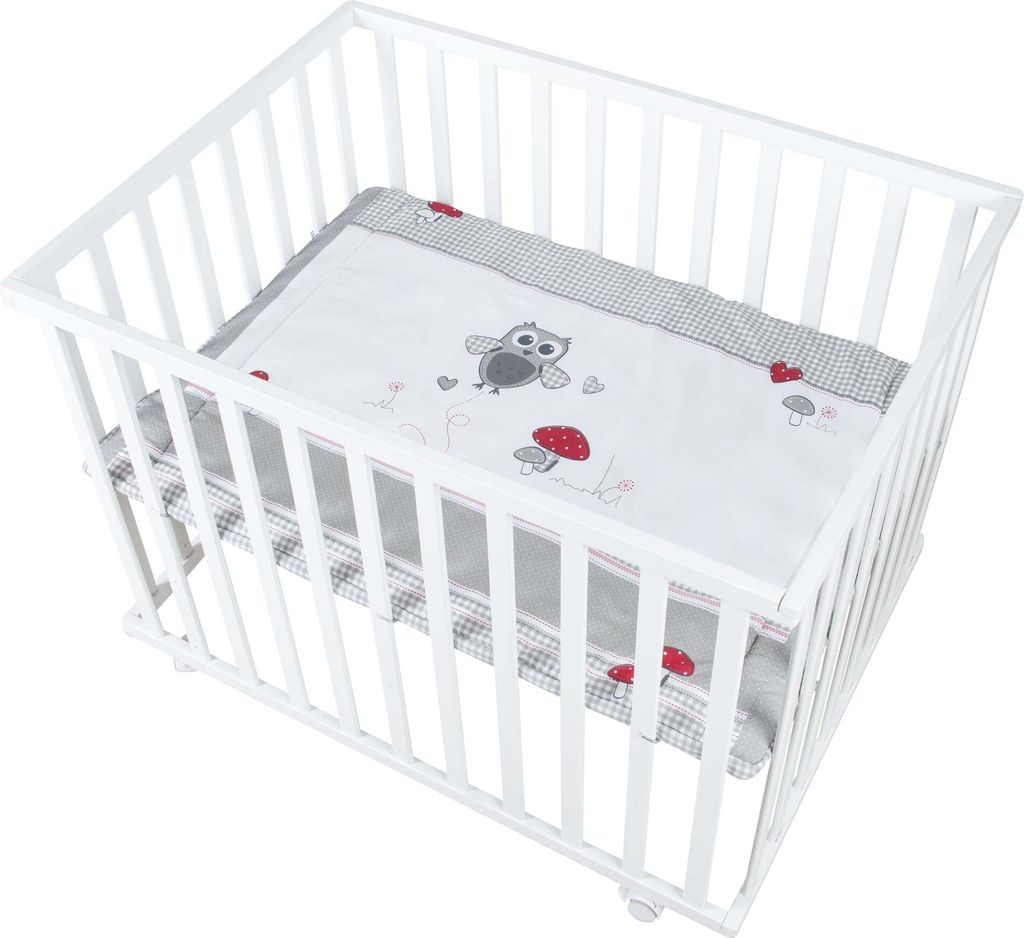 roba Laufgitter 'Adam & Eule', 75 x 100 cm, Spielgitter inkl. Schutzeinlage und Rollen, Holz weiß