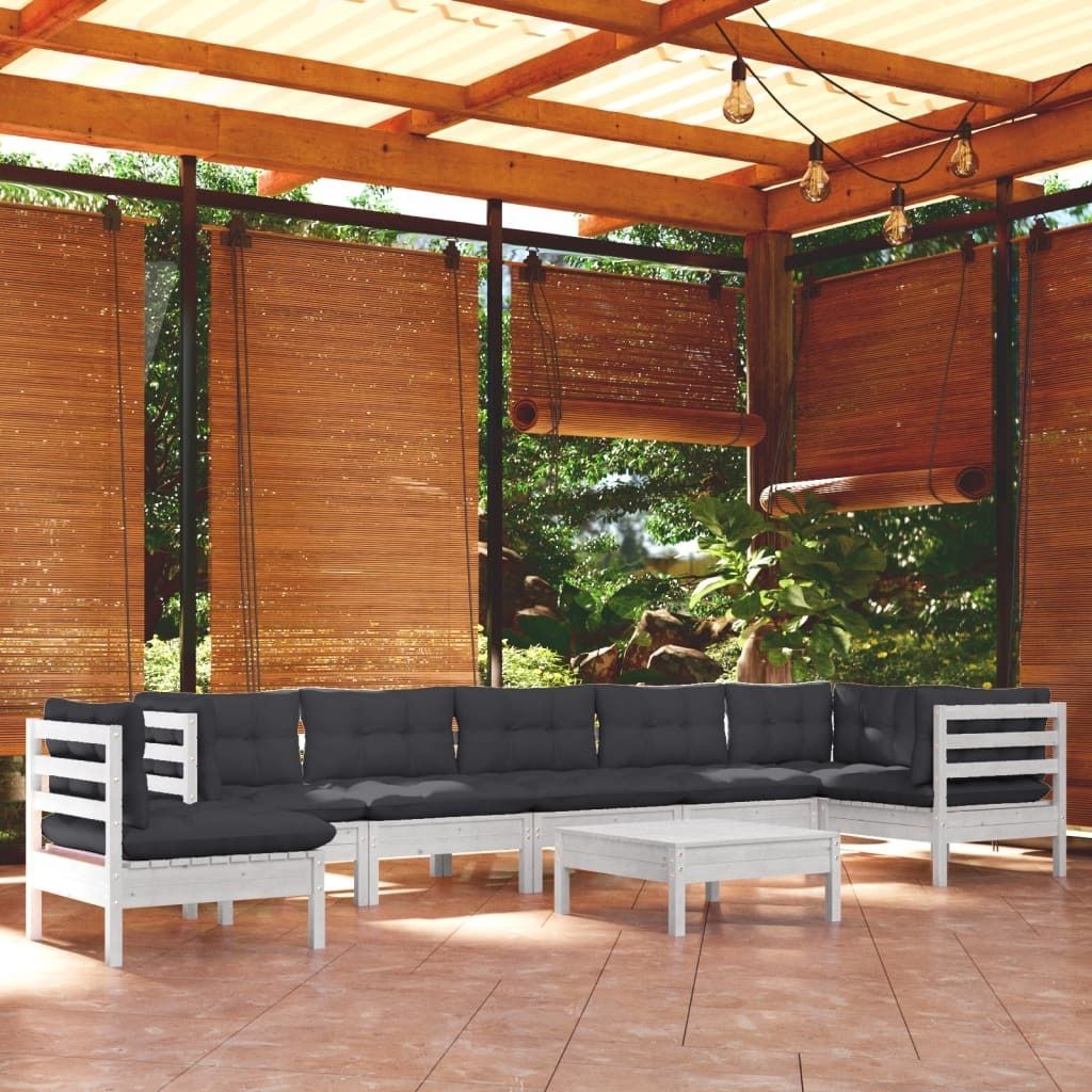 Maison Exclusive - 9-tlg. Garten-Lounge-Set mit Kissen Weiß Kiefer Massivholz