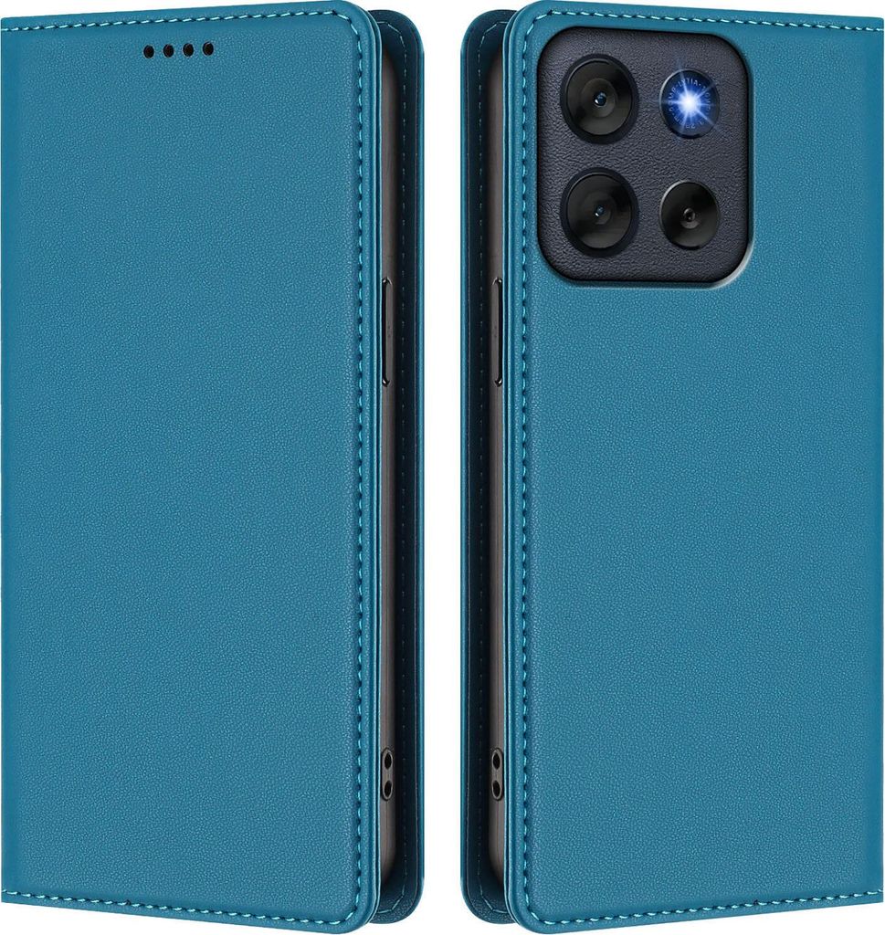 Handyhülle für Motorola Moto G56, Kunstleder Klapphülle Stoßfeste Magnetische Hülle mit Ständer Blau