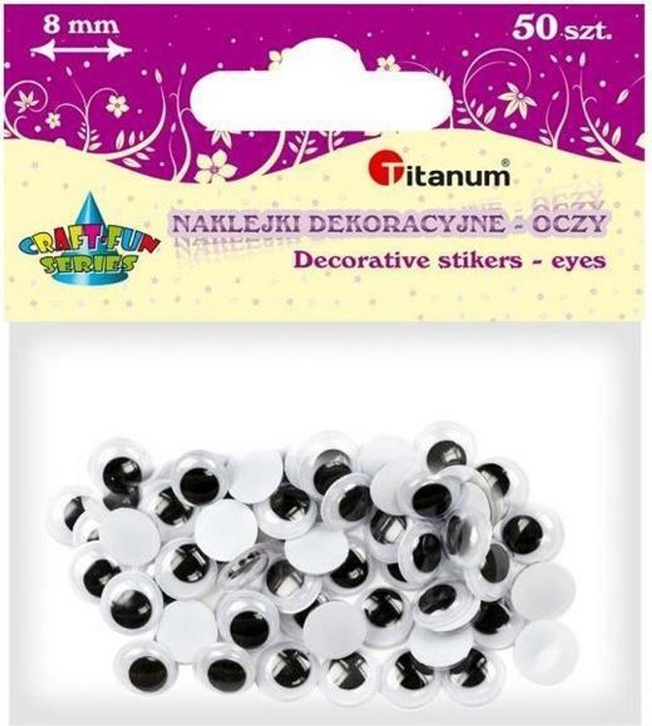 Oczy samoprzylepne bez rzęs 8mm okrągłe 50szt