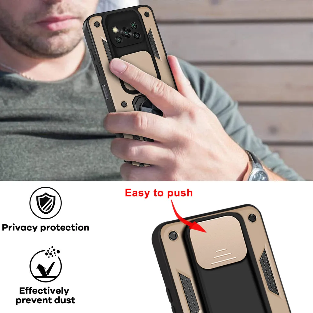 Cover Poco X3 Pro Silicone Oro con Supporto Magnetico e Ring Holder - 5