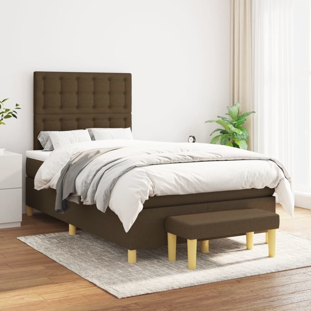 "Rabatt" Boxspringbett mit Matratze - 2 Personen - Strapazierfähiger Stoff - Dunkelbraun 120x200 cm Stoff - Klassische Betten CC6398