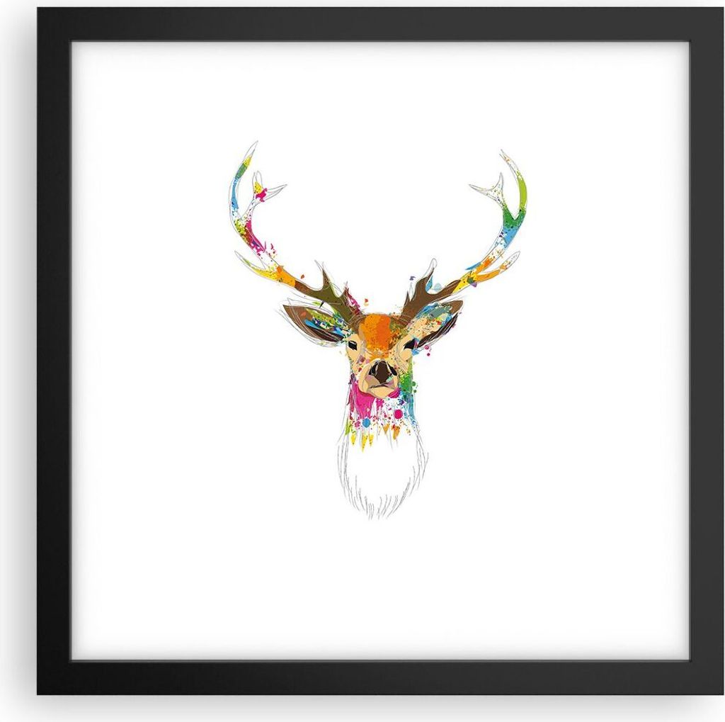 Gerahmtes Poster - Schwarzer Rahmen - Deer fantasie Graffiti Grafik - 30x30 cm - Wand Bild - Wanddeko - Wandbilder - Wandposter - Bilderrahmen - Bi...