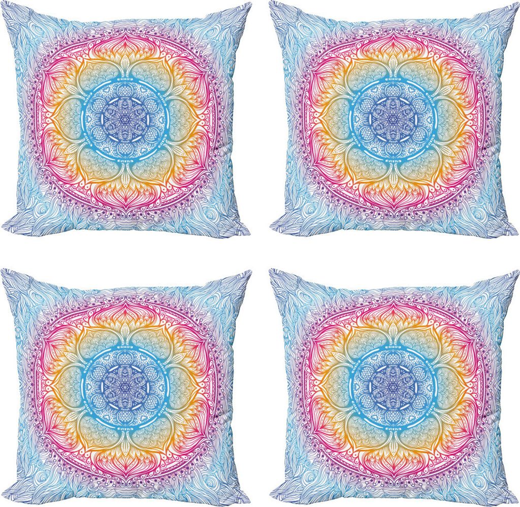 ABAKUHAUS Ethnisch Kissenbezug Set (4 Stück), Fantasie Runde, Moderner Doppelseitiger Digitaldruck, 45 cm x 45 cm, Mehrfarbig