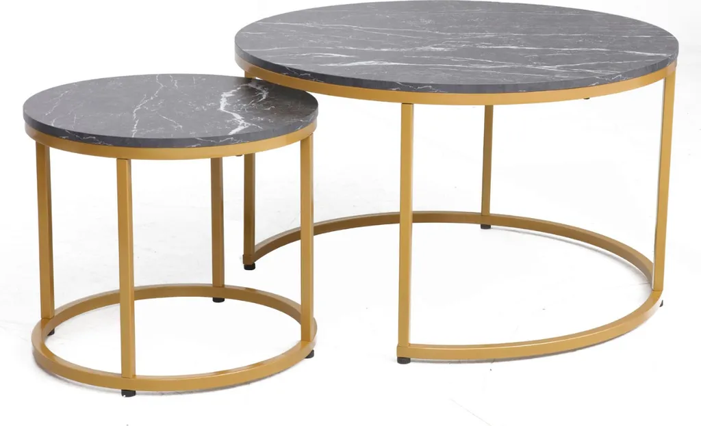 Set 2 Tavolini da Soggiorno BASTIAN Marmo Nero e Oro - Design Moderno Luxury
