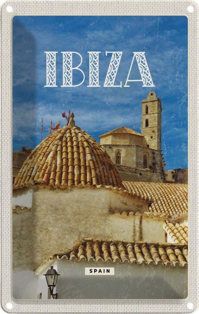 vianmo Blechschild 18x12 cm Retro Ibiza Spain Altstadt Bildmotiv Reisemotiv Abenteuer Reisen Urlaub