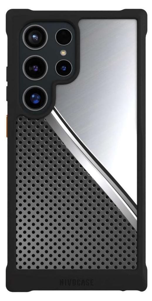 NIVOCASE Hülle für Samsung Galaxy S24 Ultra Stoßfeste Handyhülle NIVOmax Case Schwarz Carbon Metall Stahl