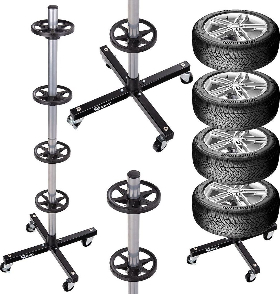 GEKO | Felgenbaum mit Rollen, für 4 Reifen, bis 235 mm, Reifenständer, Reifenbaum, Reifenwagen, Felgenbaumwagen
