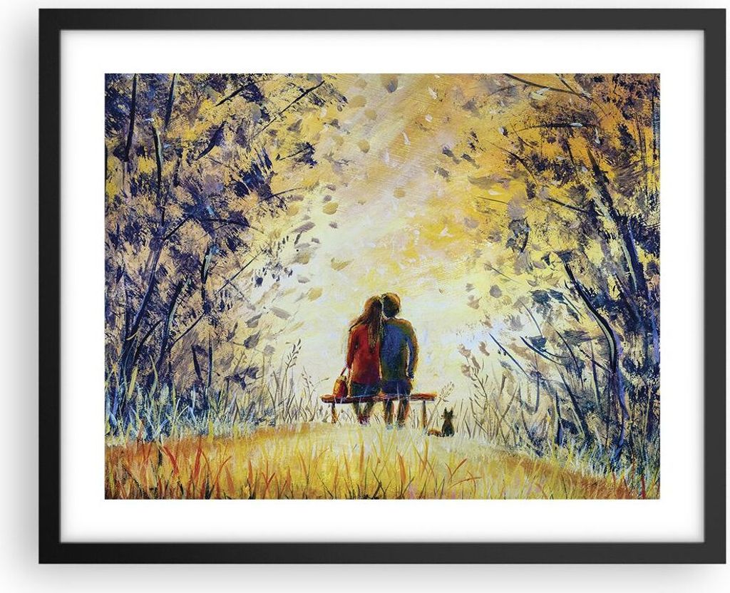 Gerahmtes Poster - Schwarzer Rahmen - Liebhaber auf Bank - 50x40 cm - Wand Bild - Wanddeko - Wandbilder - Kunstposter - Wandposter - Bilderrahmen -...