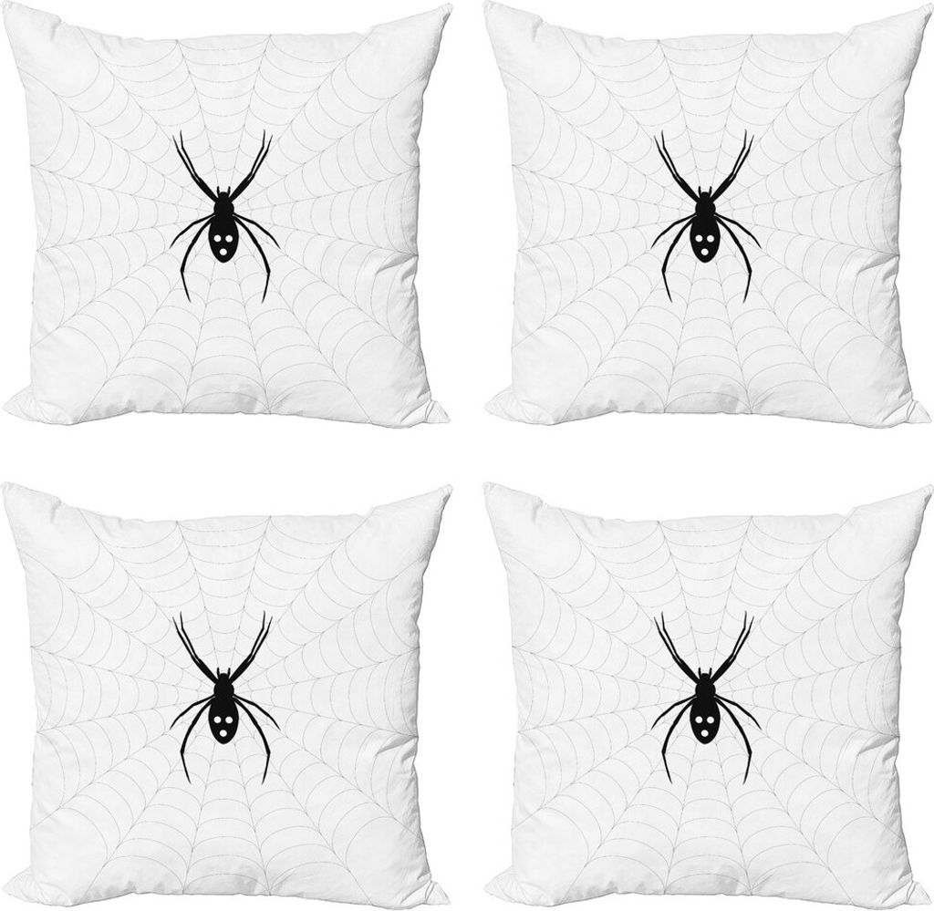 ABAKUHAUS Spinnennetz Kissenbezug Set (4 Stück), Giftige Bug Thema, Moderner Doppelseitiger Digitaldruck, 40 cm x 40 cm, Schwarz-Weiss