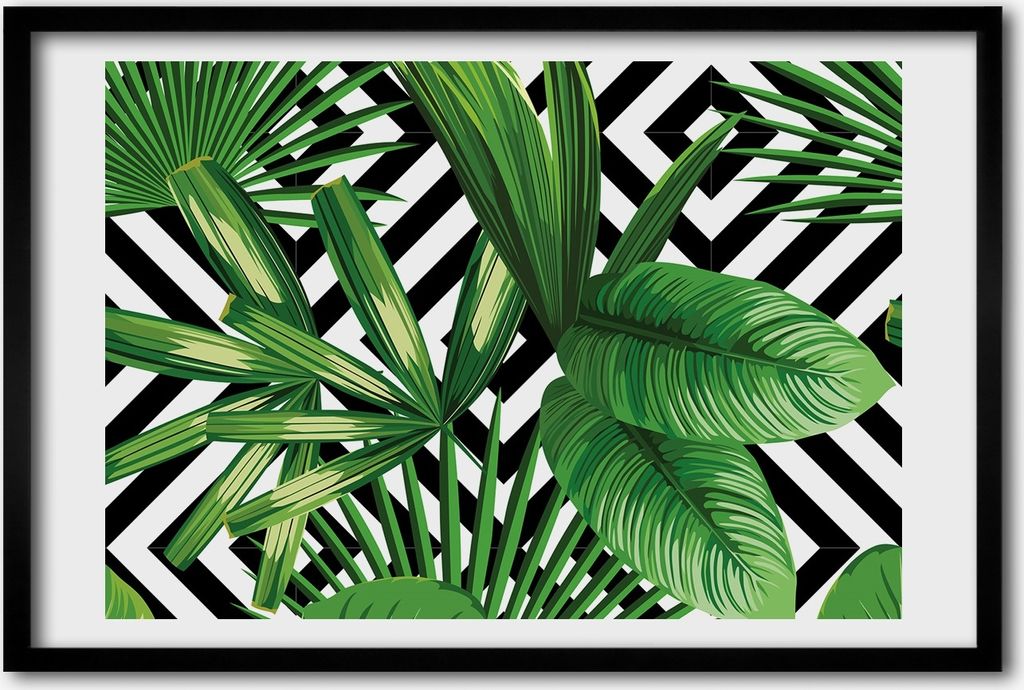 Bild 60x40 MDF-Rahmen, Wandkunst tropische Blätter