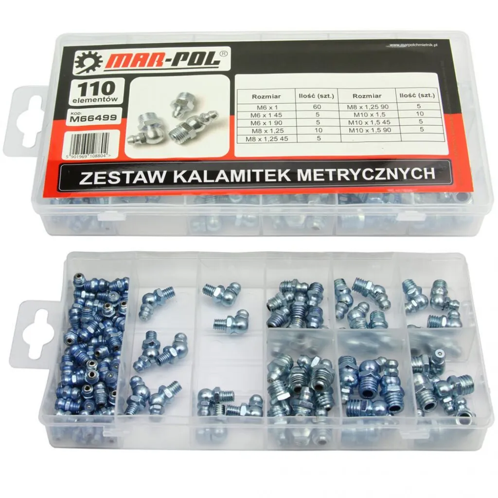 MAR-POL M66499 Assortiment de 110 graisseurs à filetage métrique pro