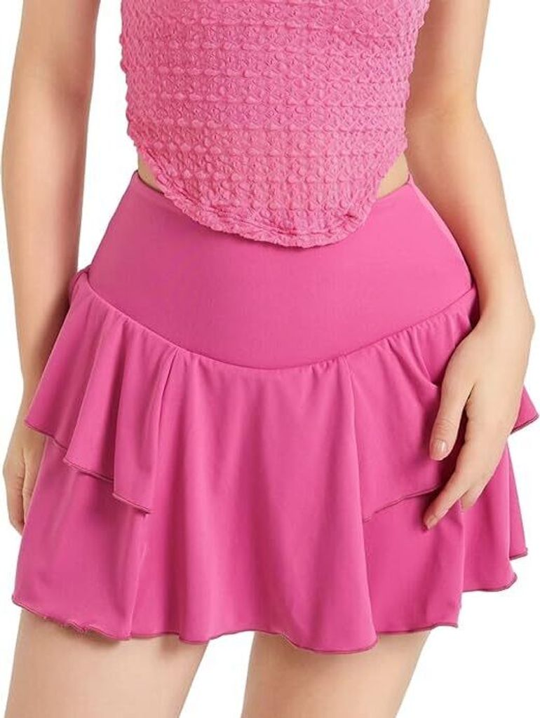 Damen Jeans-Minirock mit Rüschen und Plisseefalten - Ausgestellter, gestufter A-Linien-Rock für Freizeit und Clubpartys