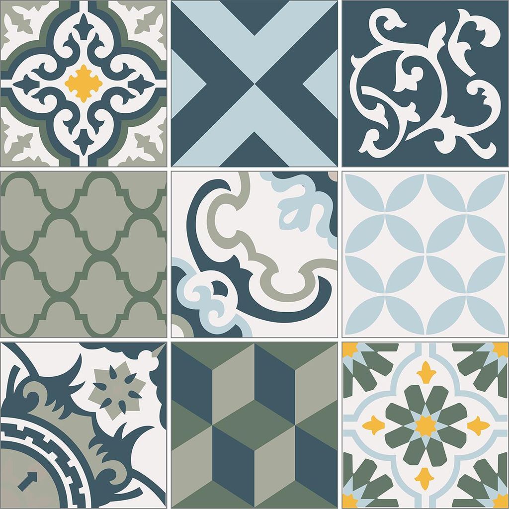 Selbstklebende Fliesenaufkleber für Küche und Bad – 9 Zementfliesenaufkleber, Azulejos Jonilona – 9 Aufkleber, 15 x 15 cm