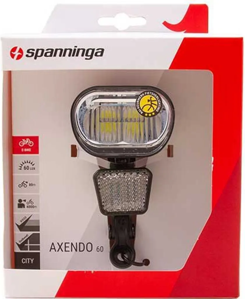 Phare Avant pour Vélo Dynamo Spanninga Axendo 60 Lux Argenté Sécurisé
