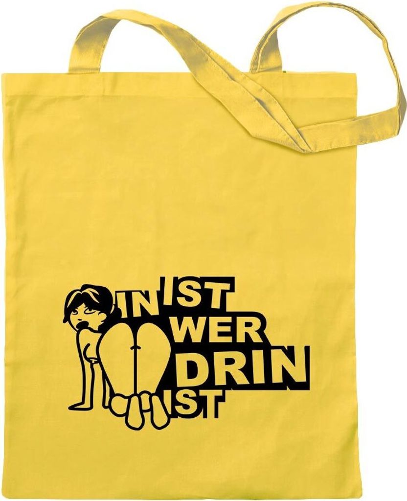 Kiwistar - Baumwolltasche - gelb - In ist wer drin ist - Tragetasche Stoffbeutel Umhängetasche Langer Henkel