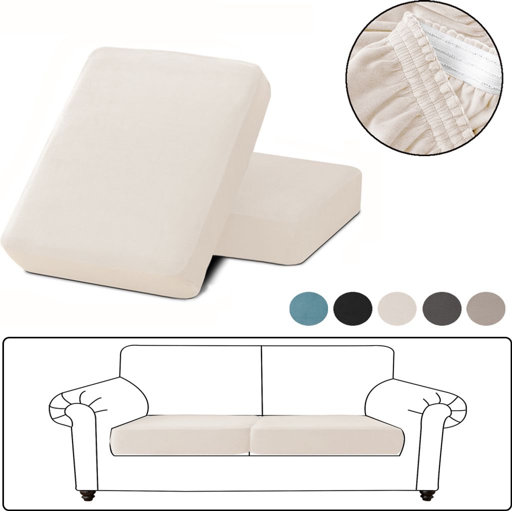 2 Stück Sofa Überzug Samt für 1-Sitzer, Sofa Bezug mit Gummiband, Sitzkissen Bezug Elastisch Universal, Sofadecken für Sitzfläche Beige