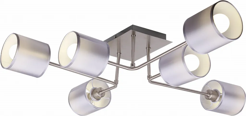 Lustre Design SAX en Métal Argenté 80cm, Éclairage 6 Branches avec Abat-jour