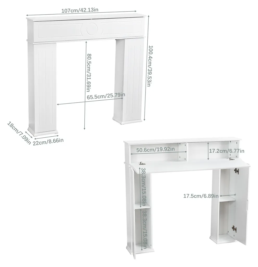 Console cheminée blanche pour petit espace rangement multifonction