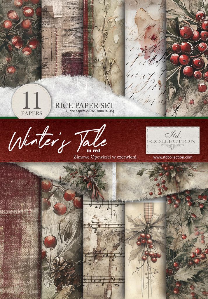 Reispapier-Set A4 für Decoupage – RP090 – Winter’s Tale in Red – ITD Collection