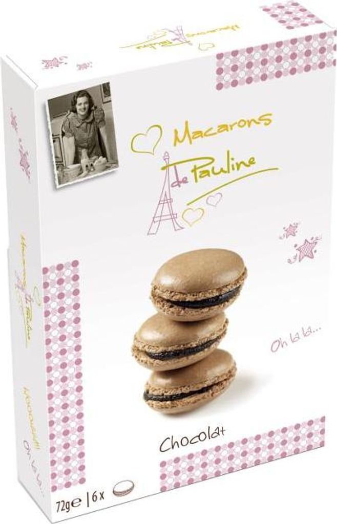 Macarons de Pauline Schokolade 6 Makronentörtchen mit Produktbild 