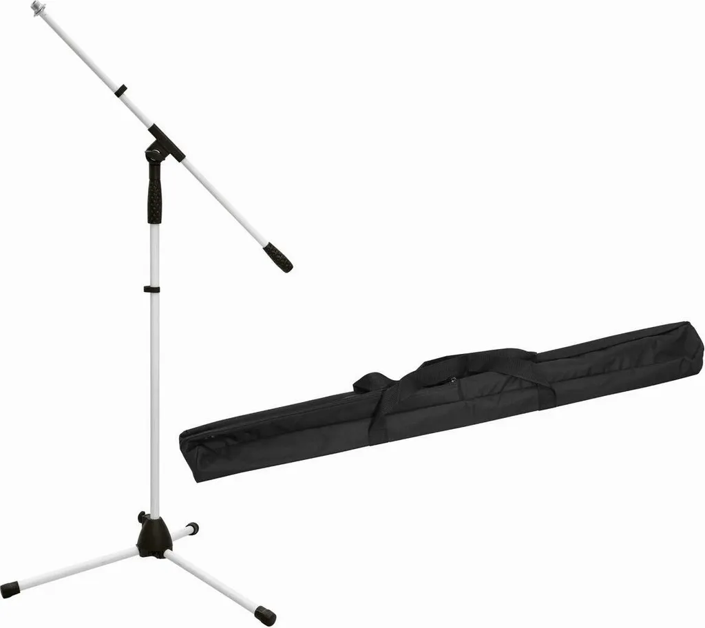 Pied de micro pour studio et scène OMNITRONIC MS-1W blanc avec sacoche