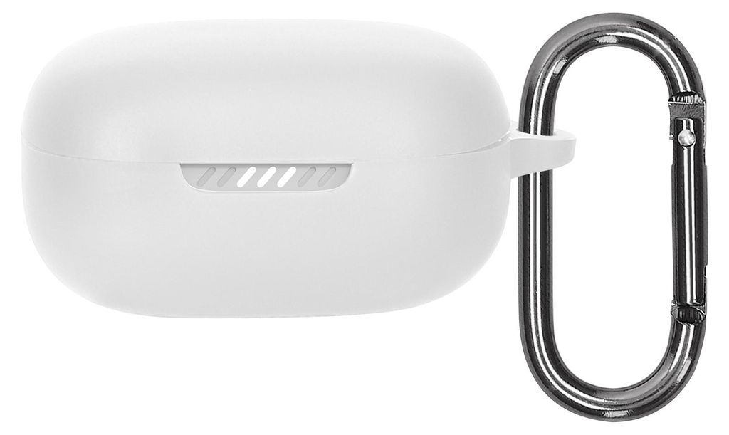 kwmobile Schutzhülle für JBL Live Pro 2 TWS Hülle - TPU Silikon Case für Kopfhörer Ladecase - stoßfestes Cover mit Karabiner - Weiß