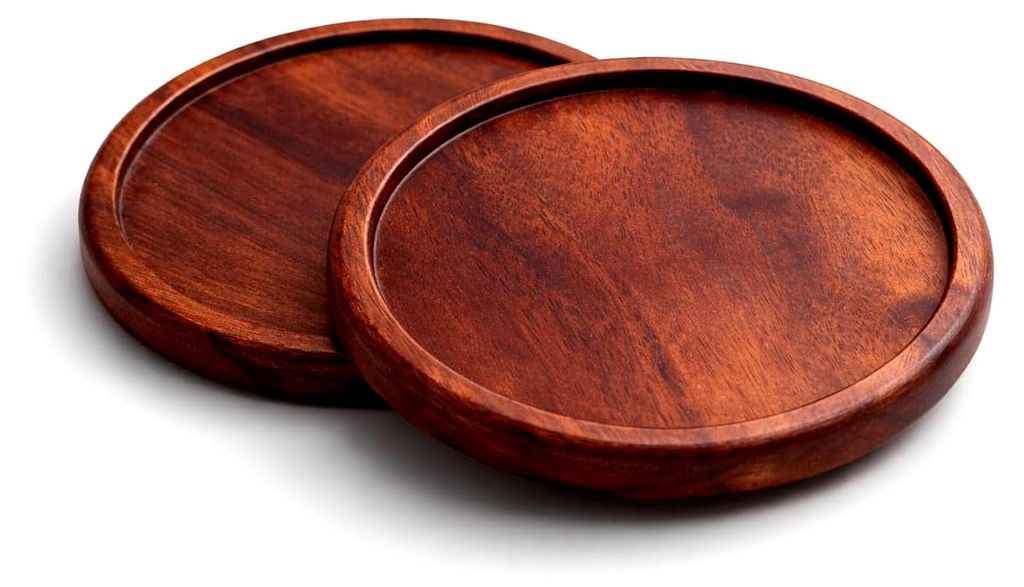 Eleganter Kerzenteller aus Nussbaumholz - 2er Set - Ø 10 cm 1 cm (Abgerundeter Rand) - Untersetzer für Kerzen, Gläser und Tassen