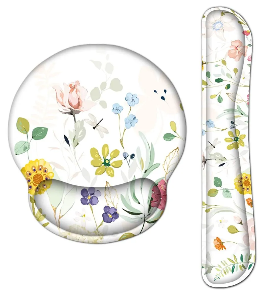 Ensemble tapis de souris ergonomique et repose-poignet clavier fleurs