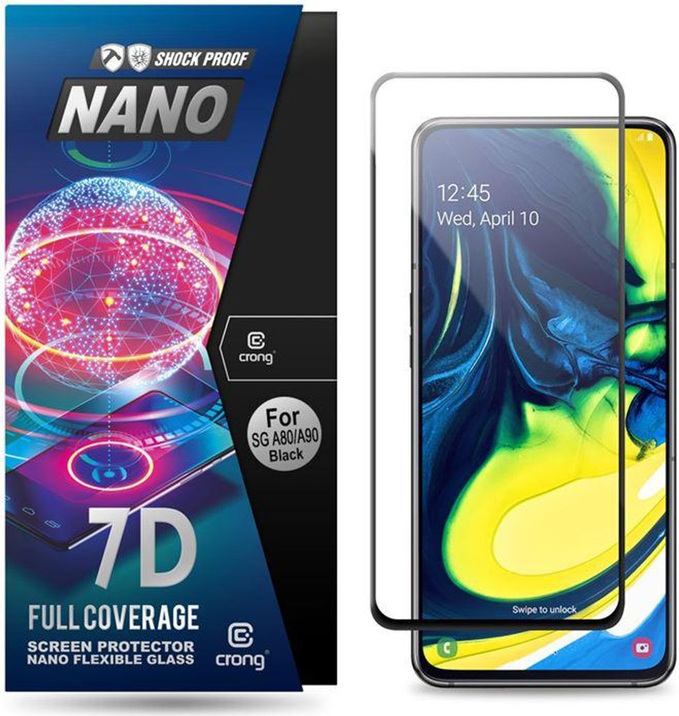 Crong 7D Nano Flexible Glass - 9H Hybridglas für den gesamten Bildschirm des Samsung Galaxy A80 / A90
