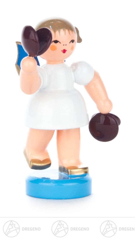 Engel mit Kastagnetten - Blaue Flügel - stehend (6cm) von Kunstgewerbe Uhlig